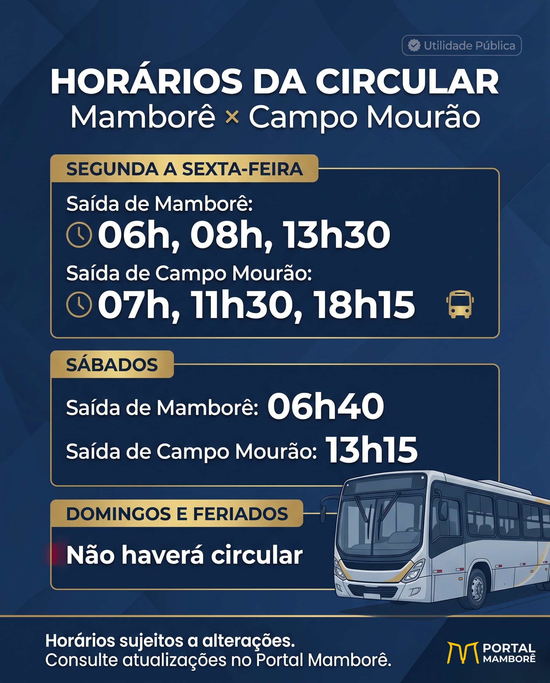 Horários da circular entre Mamborê e Campo Mourão